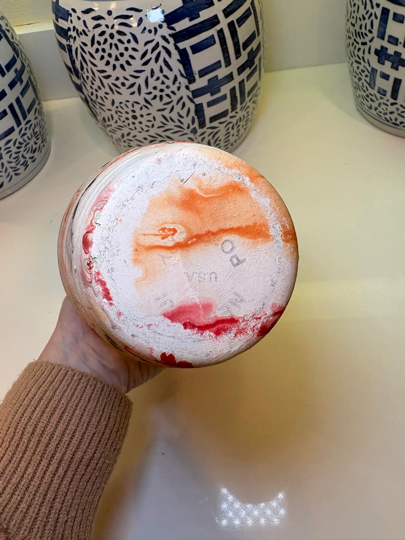 Boho Chic Nemadji Swirl Vase in Red Orange & Gray Studio Pottery - 3