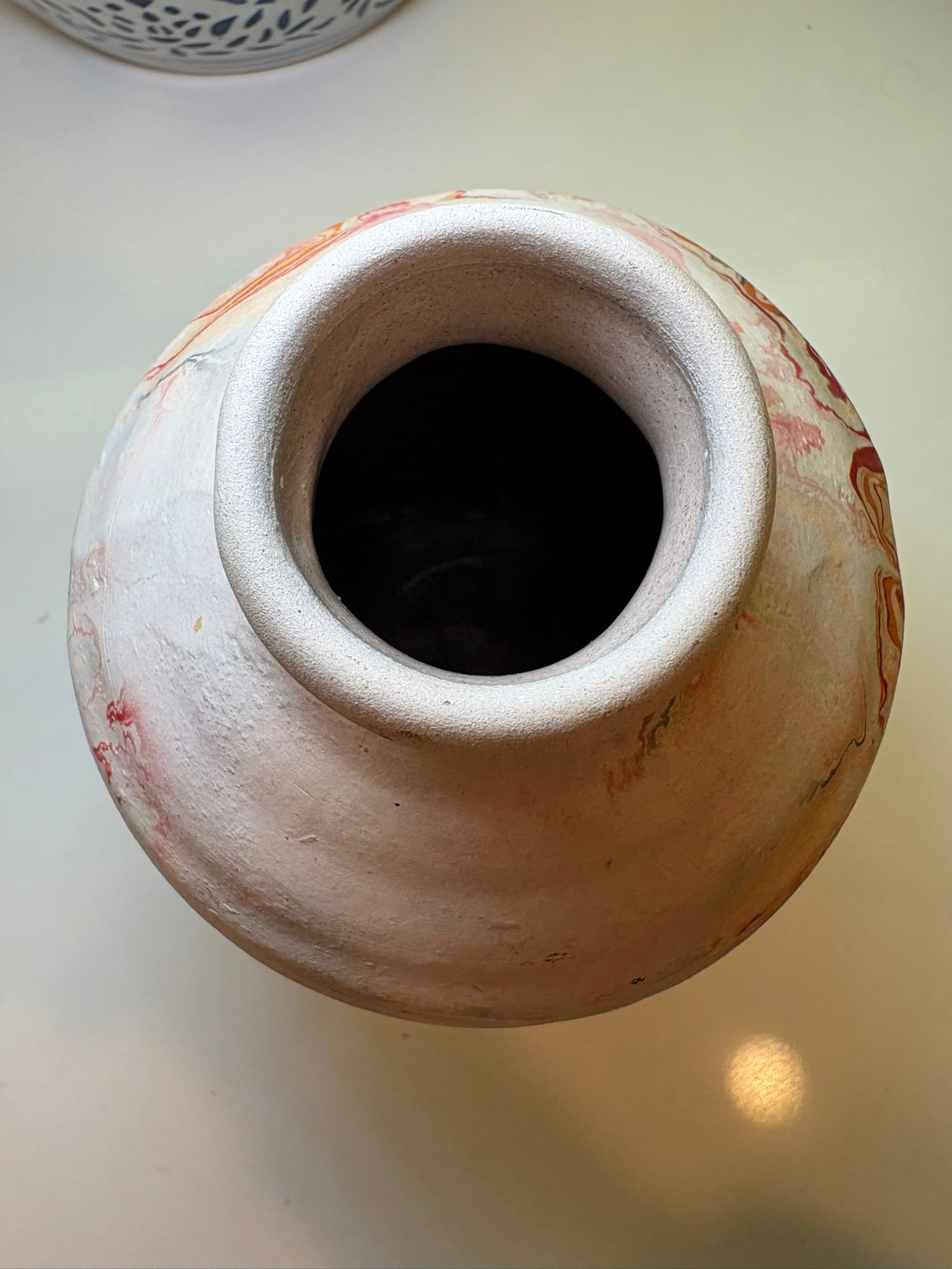 Boho Chic Nemadji Swirl Vase in Red Orange & Gray Studio Pottery - 4