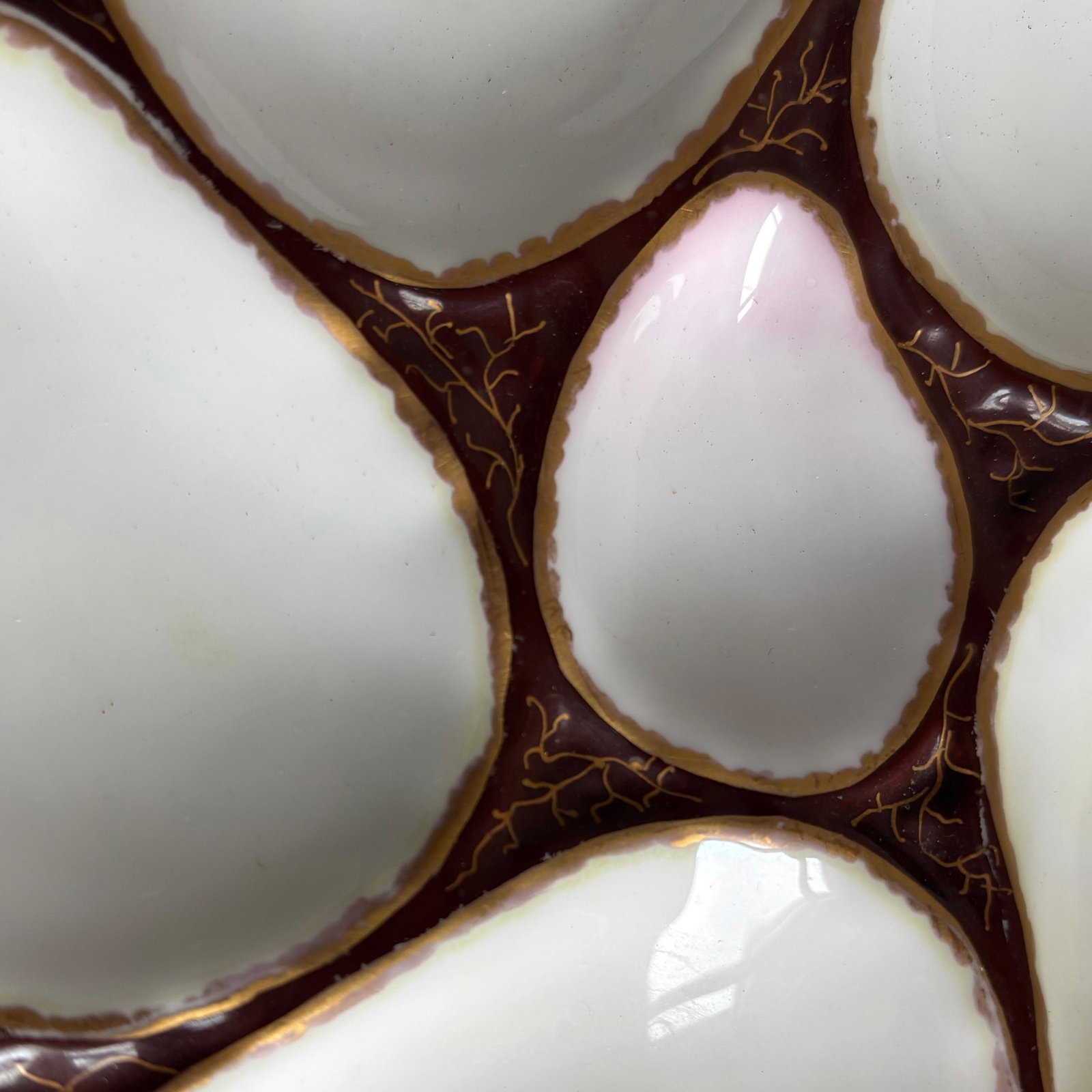 Antique German Porcelain Oyster Plate - Hand-Painted, Yellow & Gold Trim, C. 1890-1910 - 2