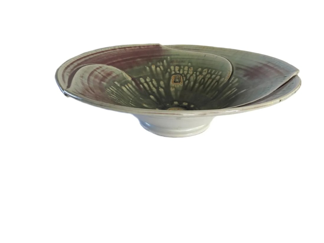 1980s Artisan Pottery Large Lotus Bowl - 2