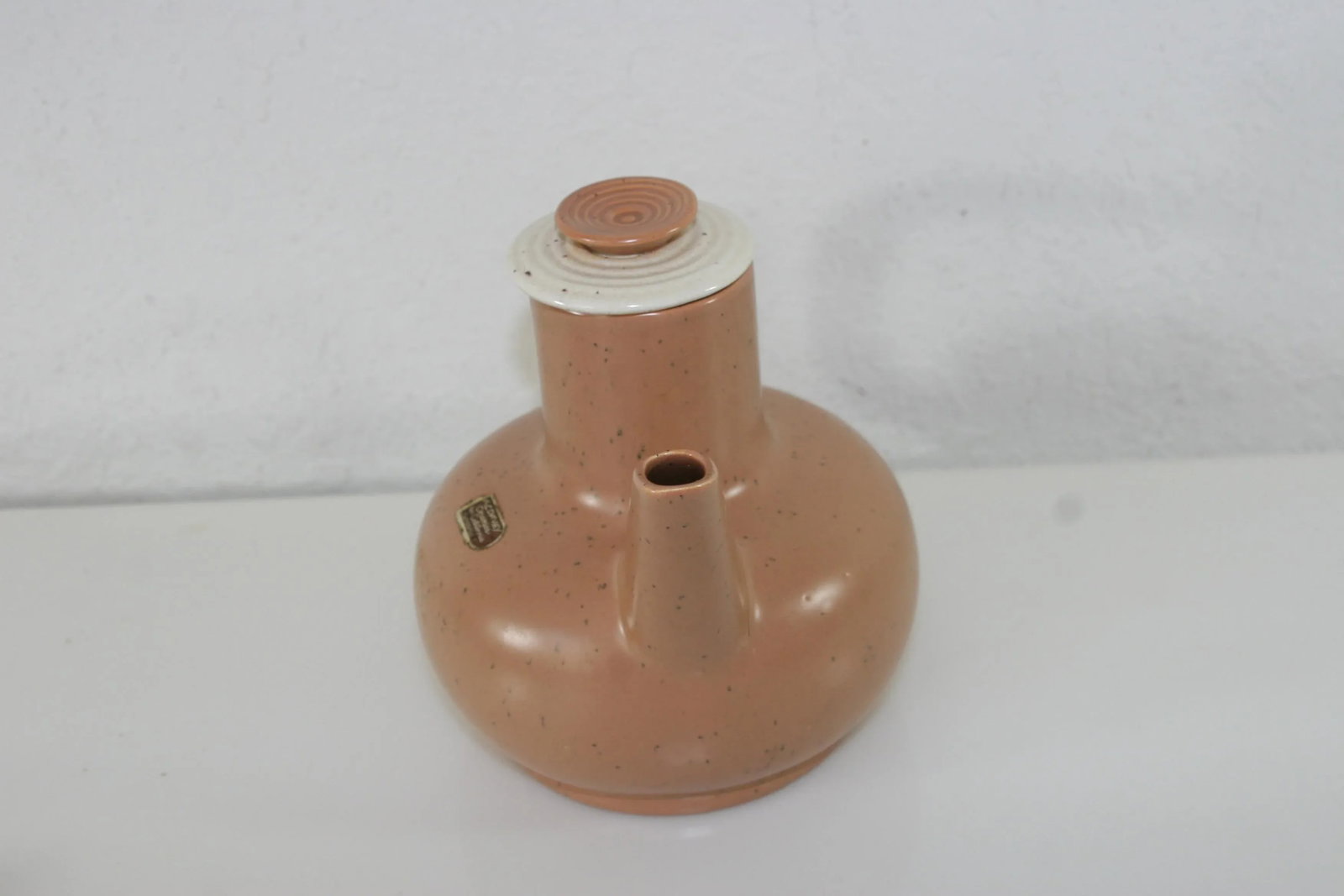 Vintage California Pottery a.c. Davey Handcrafted Tan & Ivory Carafe With Lid - 3