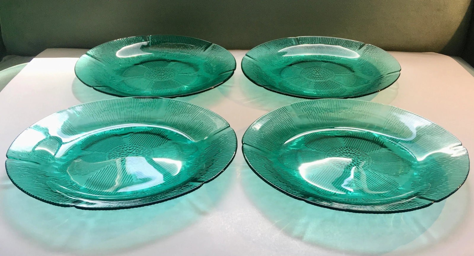 Vintage Forte Crisa Green Glass Plates- Set of 4 - 11