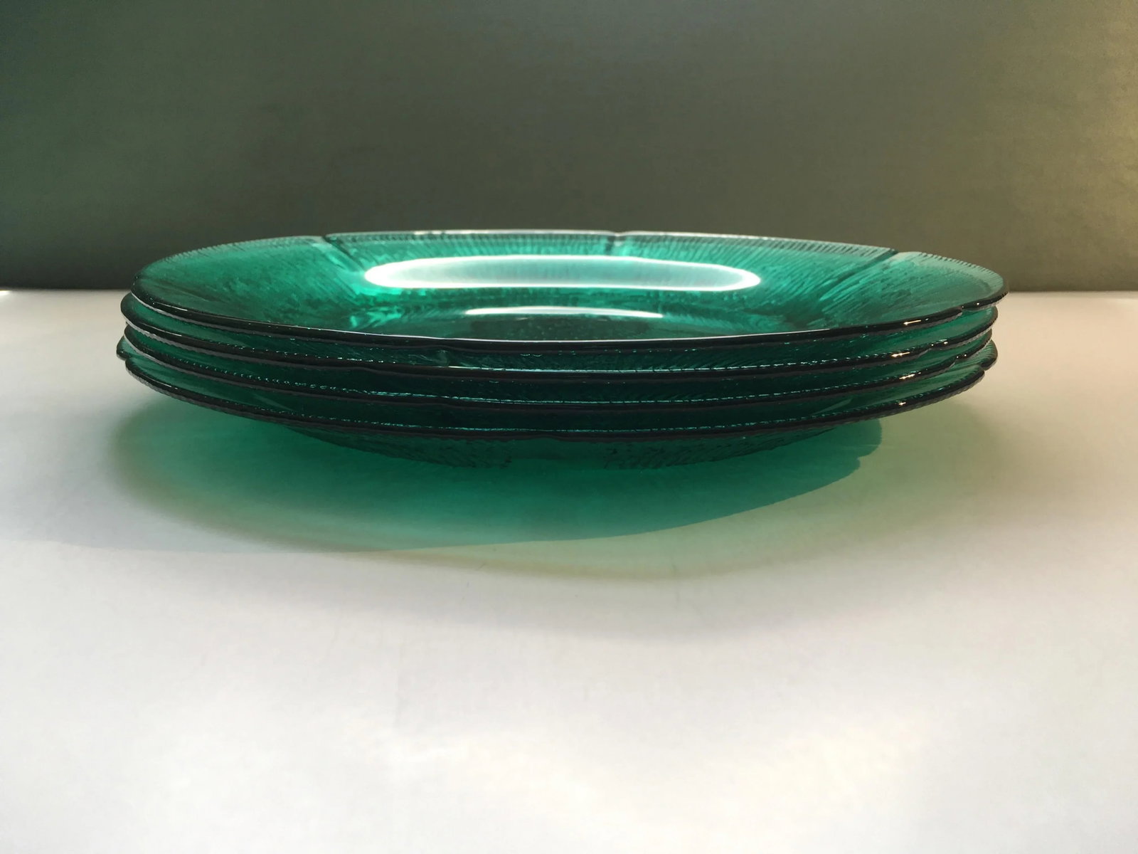 Vintage Forte Crisa Green Glass Plates- Set of 4 - 12