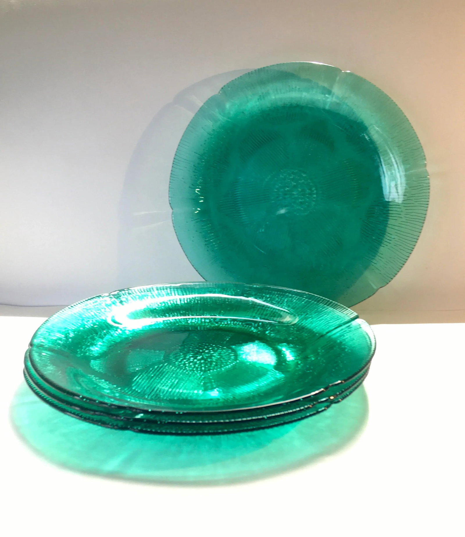Vintage Forte Crisa Green Glass Plates- Set of 4 - 13