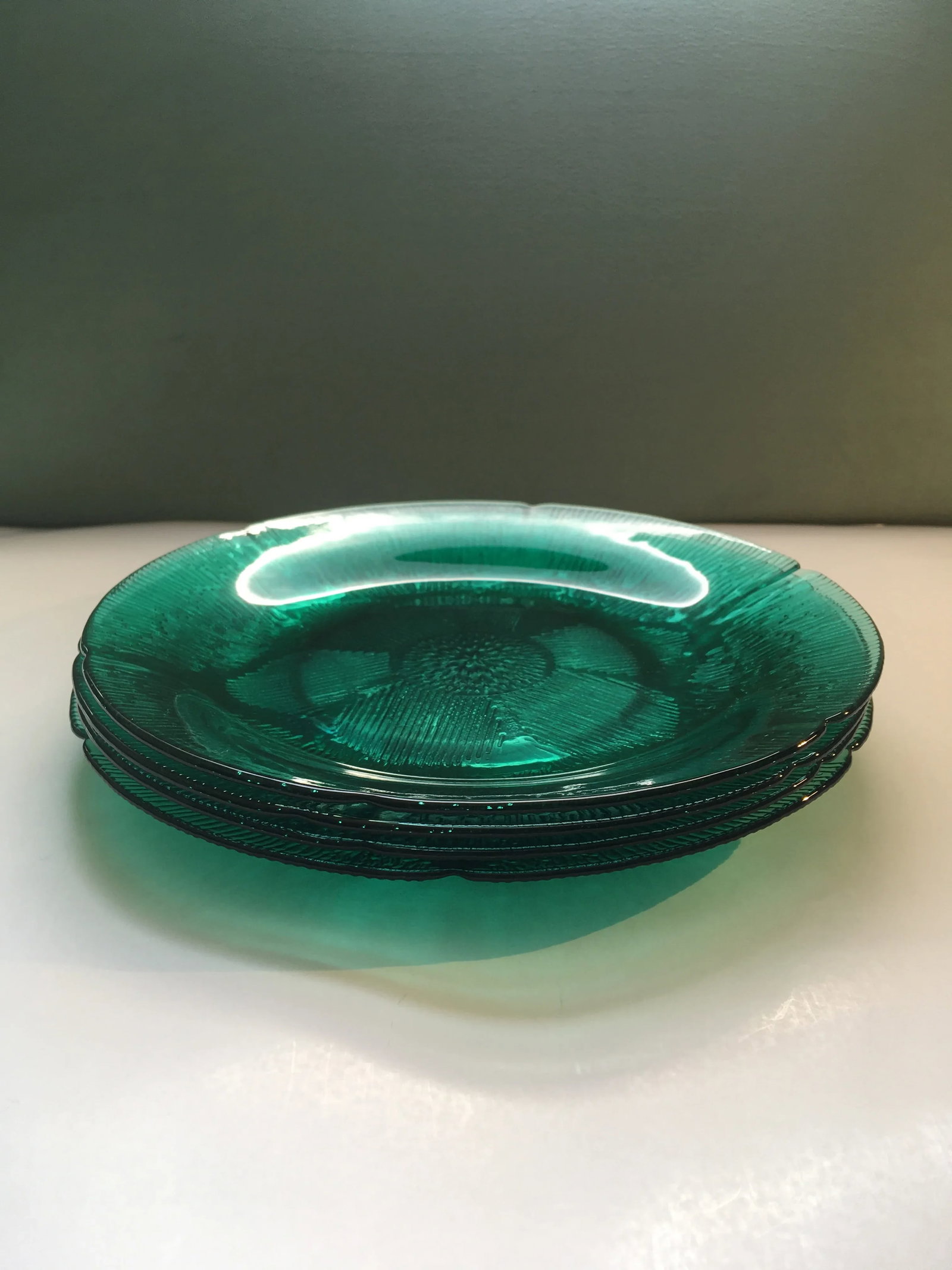 Vintage Forte Crisa Green Glass Plates- Set of 4 - 7