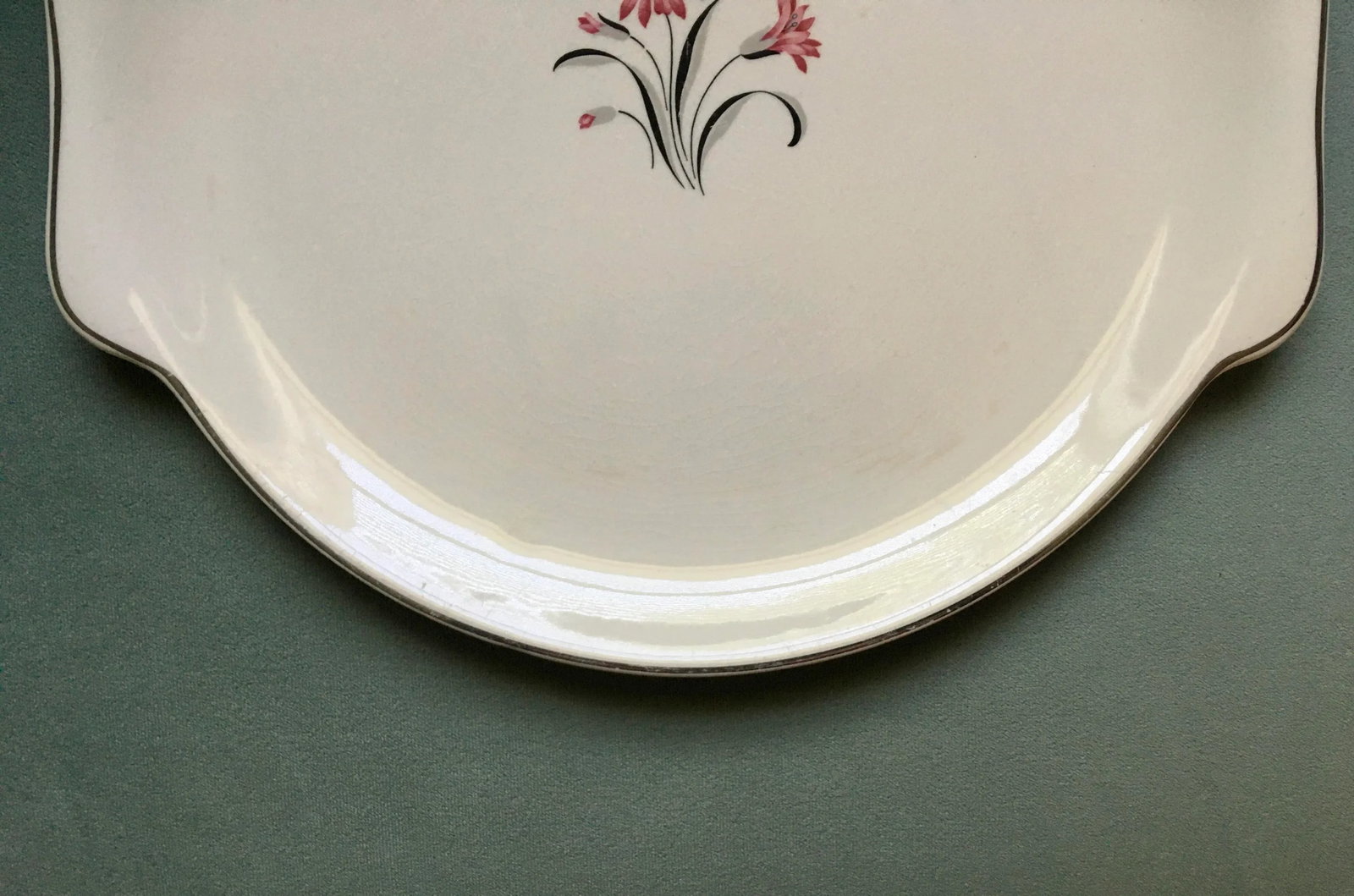 Vintage Pink Floral Handled Serving Platter - 10