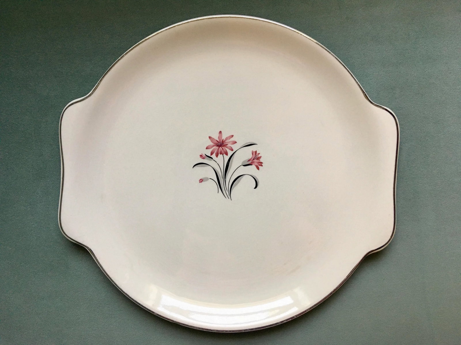 Vintage Pink Floral Handled Serving Platter - 13