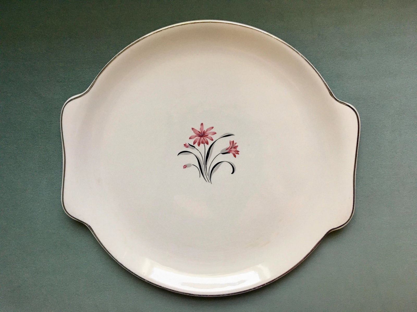 Vintage Pink Floral Handled Serving Platter - 2