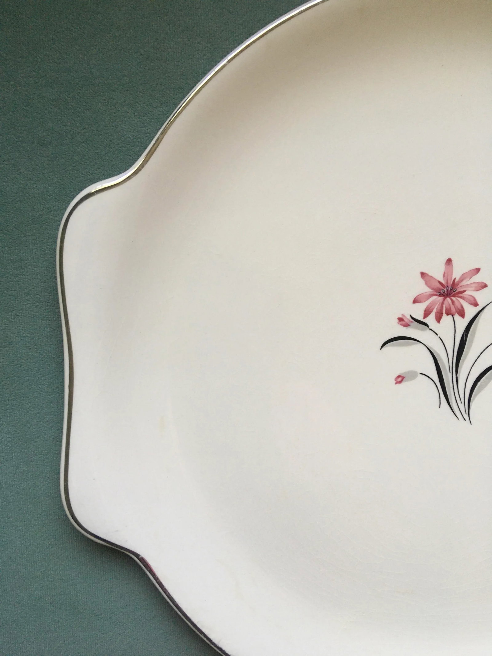 Vintage Pink Floral Handled Serving Platter - 4