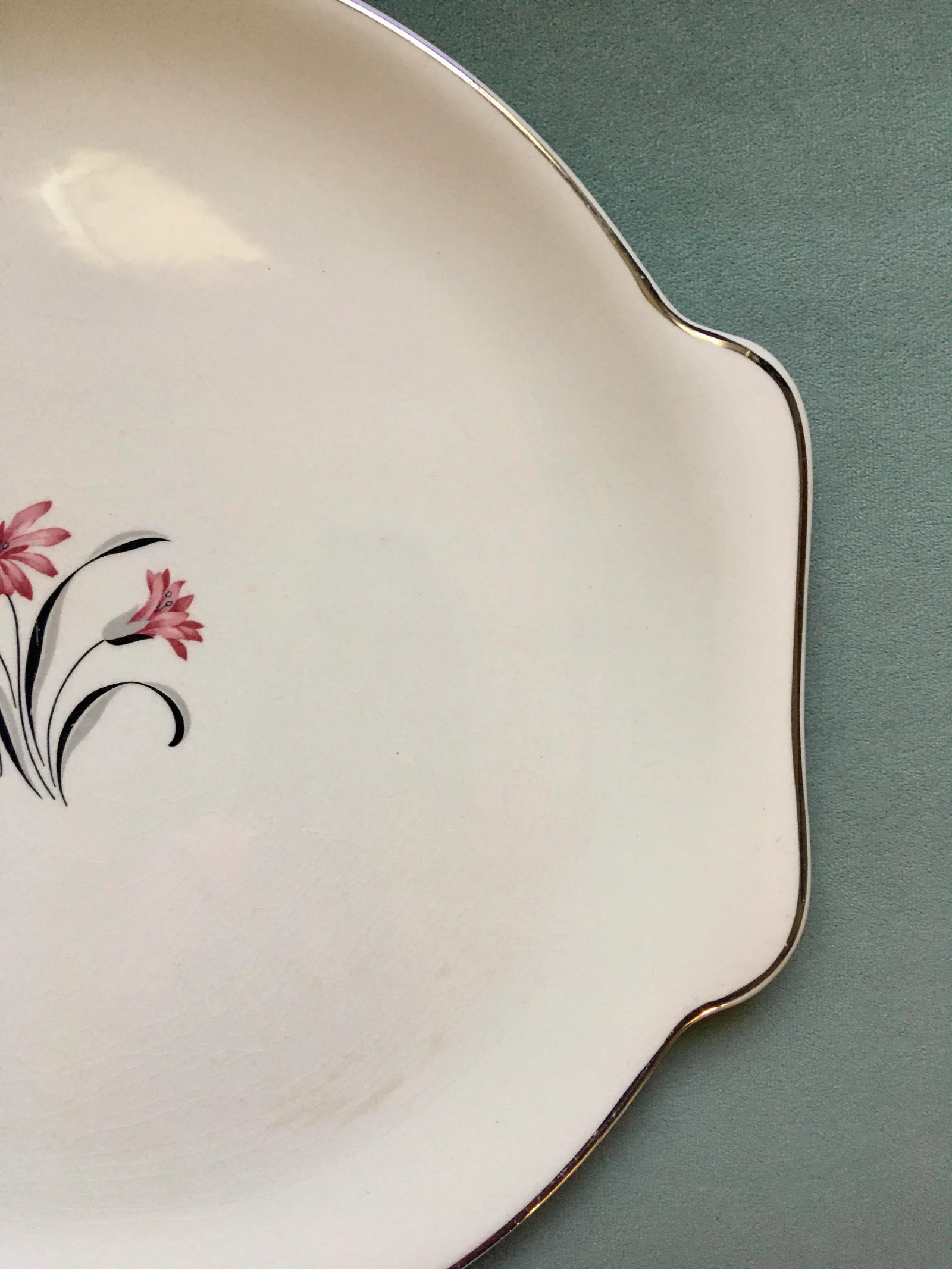 Vintage Pink Floral Handled Serving Platter - 5