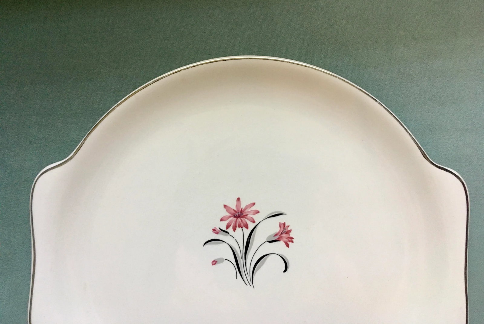 Vintage Pink Floral Handled Serving Platter - 6