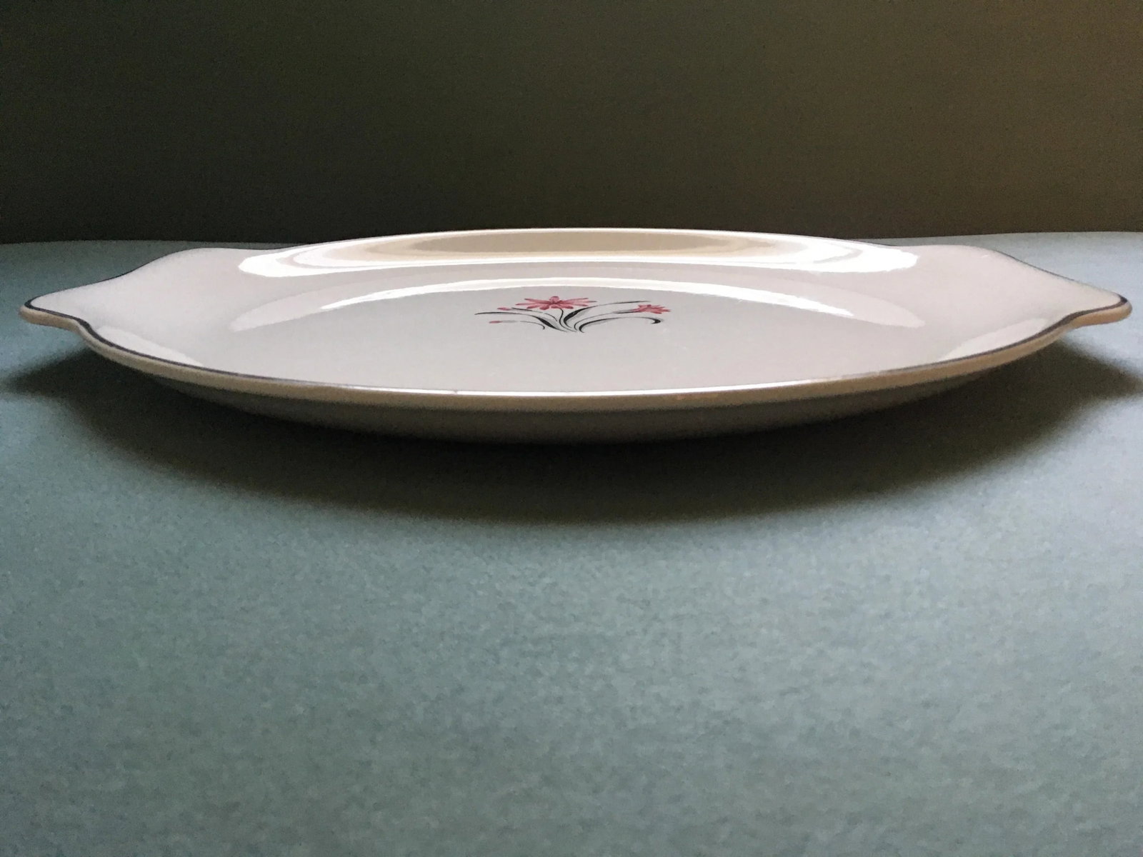 Vintage Pink Floral Handled Serving Platter - 7