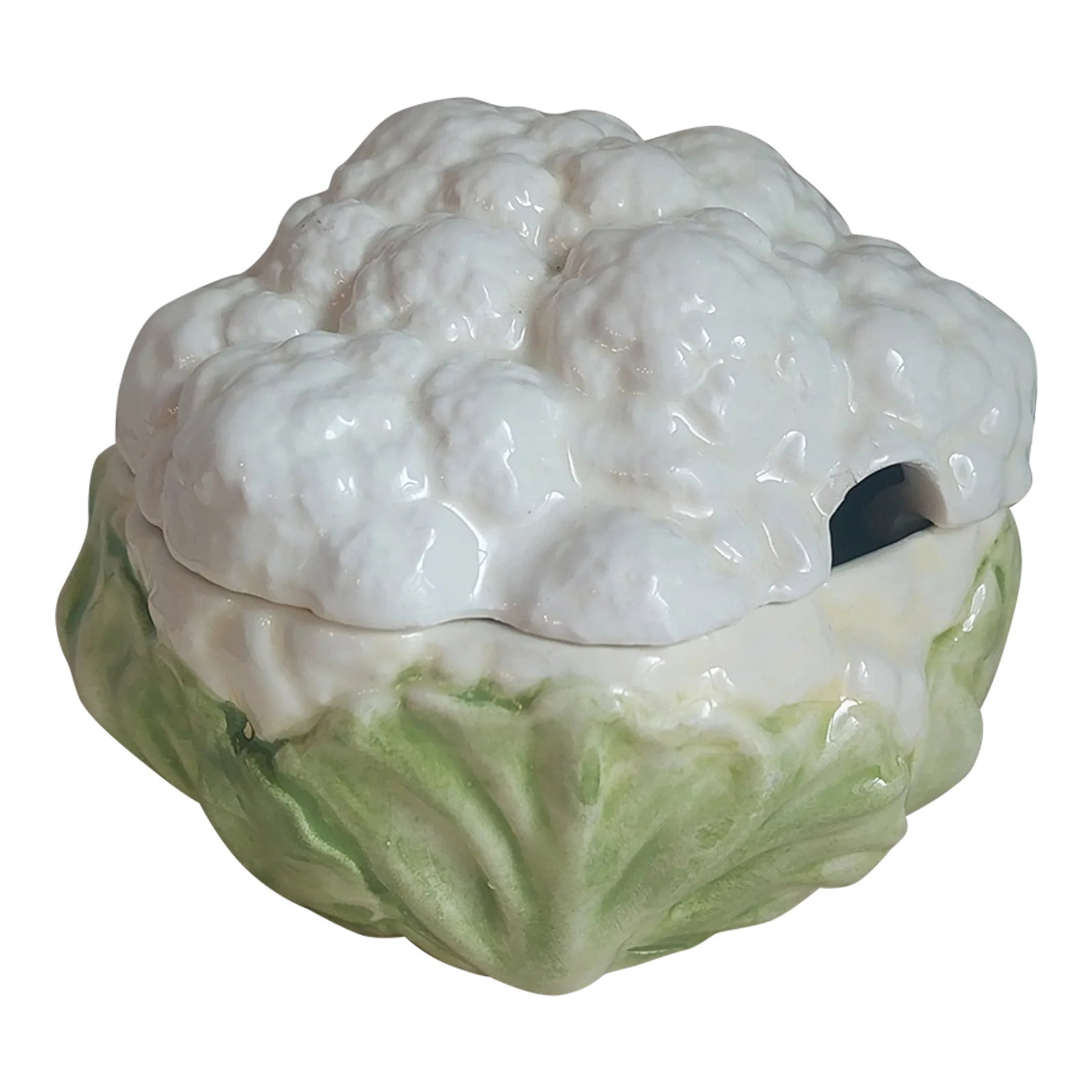 Late 20th Century Cauliflower Tromp l'Oiel Single Serve Covered Soup Bowl: This could go with the cauliflower soup tureen recently listed as a staff favorite on the home page. Or stands on its own. A hit for any maximalist table! Marked on base Made in Italy. Condition: Alte