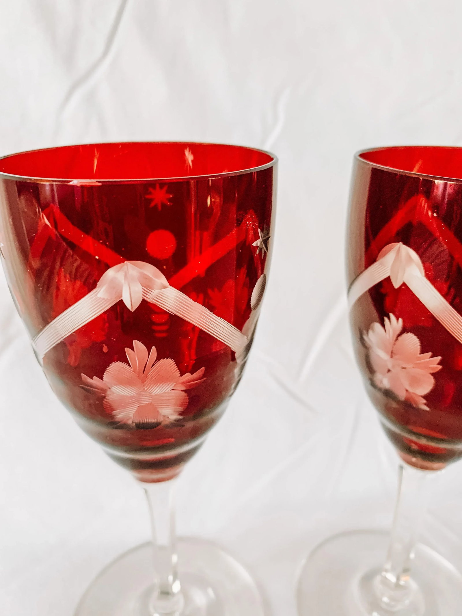 1950s Vintage Czechoslovakian Red Crystal Wine Glasses a Pair - 2