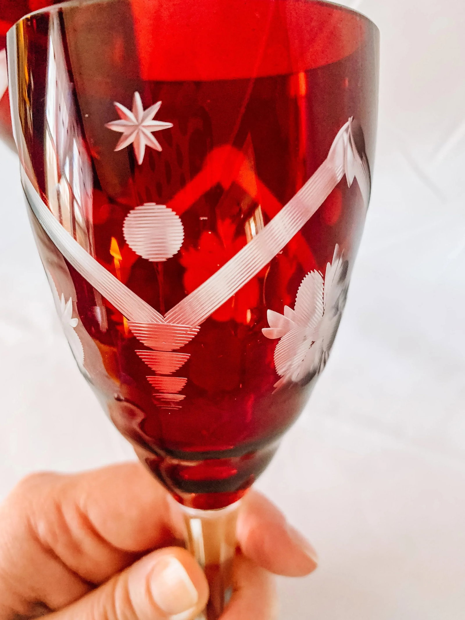 1950s Vintage Czechoslovakian Red Crystal Wine Glasses a Pair - 6
