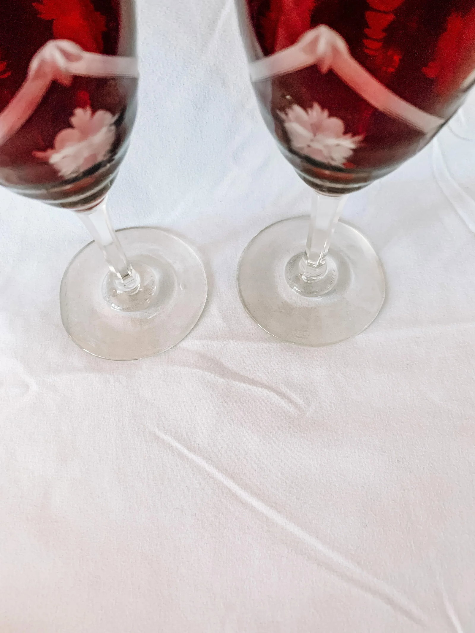 1950s Vintage Czechoslovakian Red Crystal Wine Glasses a Pair - 8