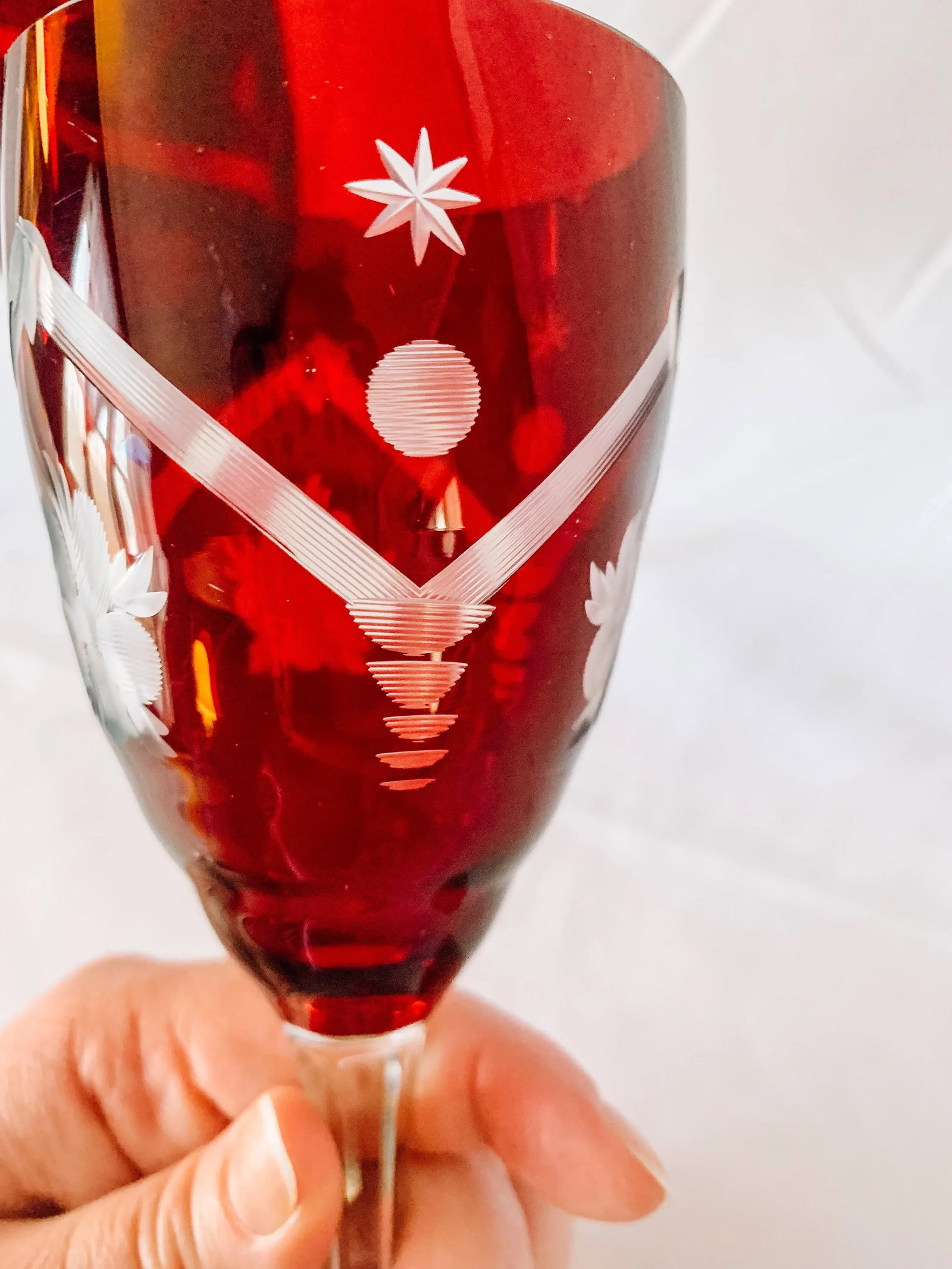 1950s Vintage Czechoslovakian Red Crystal Wine Glasses a Pair - 9