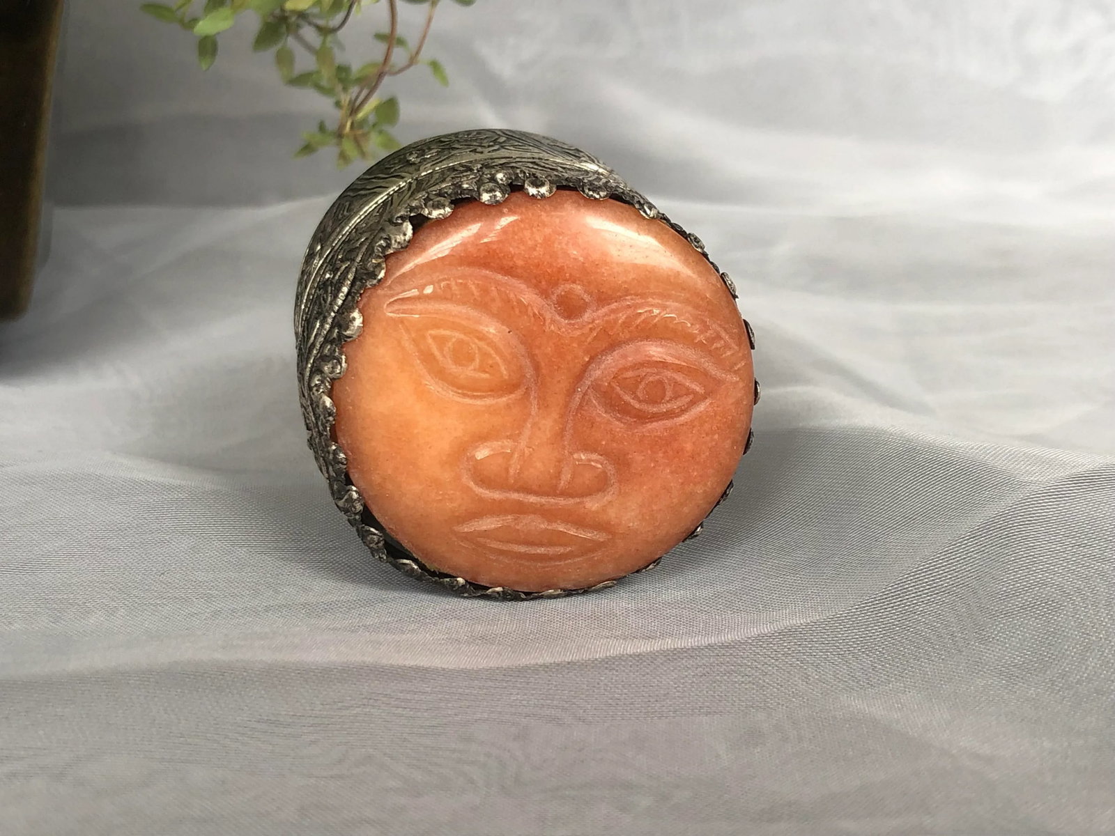 Decorative Carved Buddha Face Trinket Box - 11
