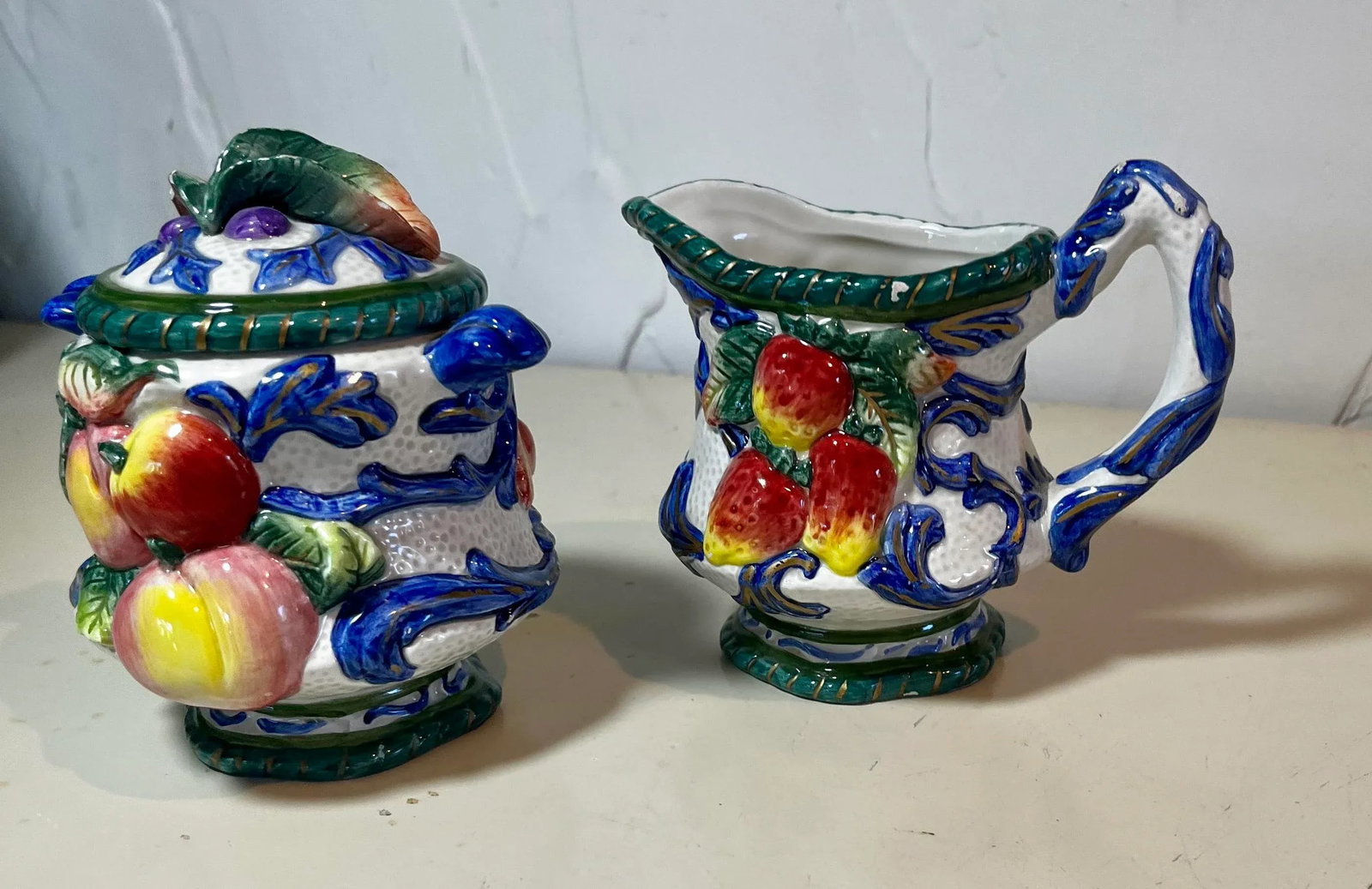 Vintage Fitz and Floyd Florentine Fruit Cream and Sugar Set- 2 Pieces - 4