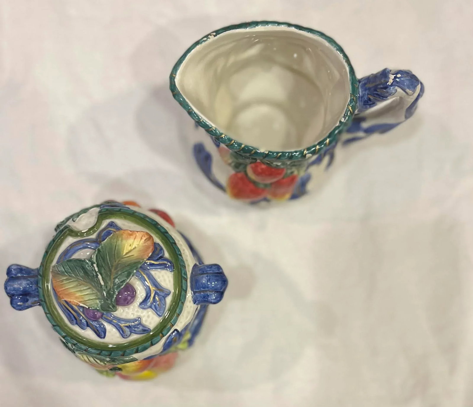Vintage Fitz and Floyd Florentine Fruit Cream and Sugar Set- 2 Pieces - 6