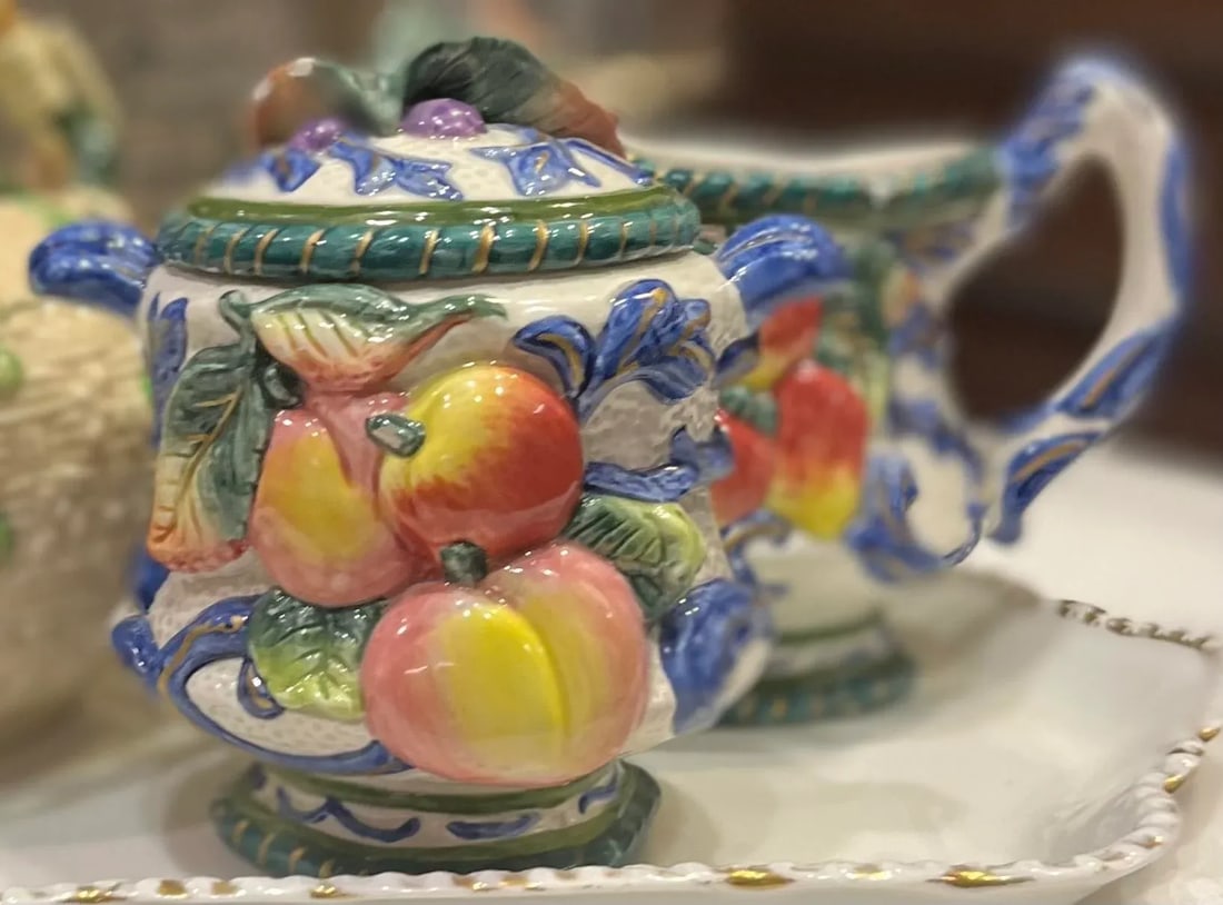 Vintage Fitz and Floyd Florentine Fruit Cream and Sugar Set- 2 Pieces - 8