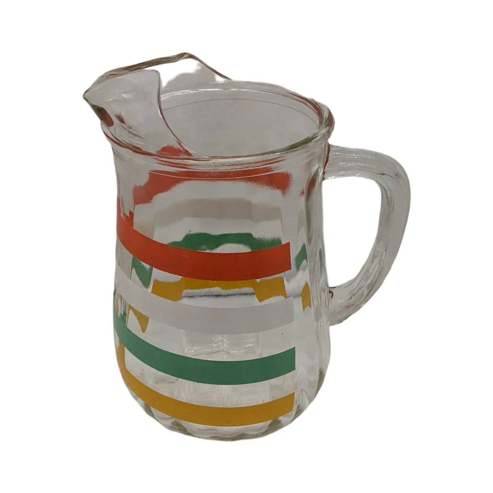 Vintage Anchor Hocking Multi Colored Stripe Pitcher Juice Pitcher Urn Ewer - 4