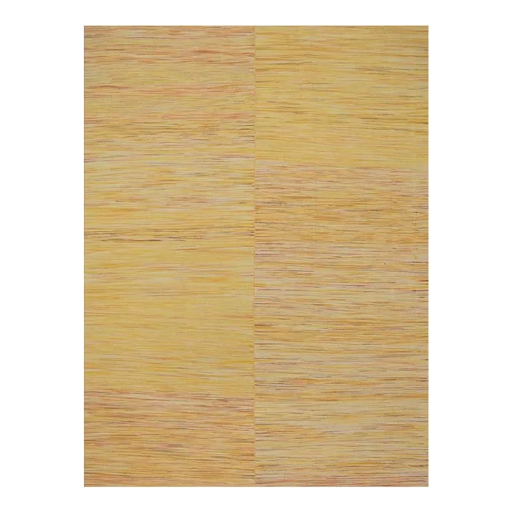 Handwoven Scandinavian Style Kilim Area Rug 4'10" X 6'4'': ACTUAL SIZE: 4'10" x 6'4'' PRIMARY COLOR: Gold AGE: New MATERIALS: Wool FOUNDATION: Cotton PRODUCTION: Handwoven, Flat Weave CONDITION: Excellent Condition: Alterations: Original Condition Unaltered I