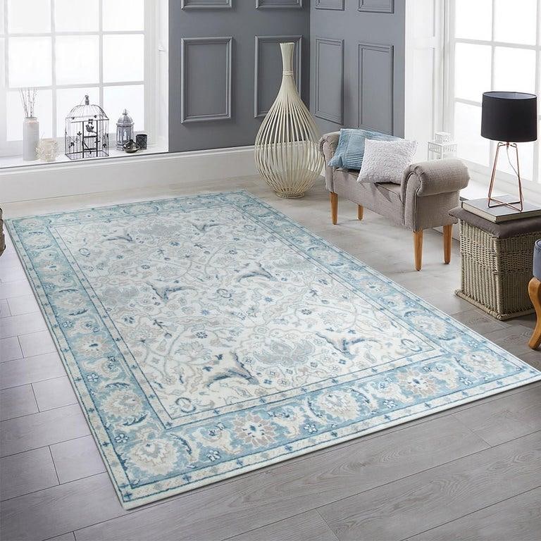 8x10 Ivory Hand-Knotted Wool Serene Floral Symmetry Traditional Carpet Rug - 5