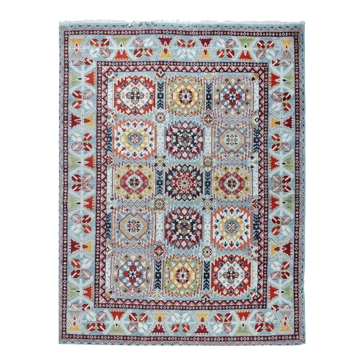 8x10 Blue Hand-Knotted Wool Jeweled Medallion Classic Traditional Carpet Rug: This blue wool area rug features a hand knotted pile construction suitable for a variety of residential environments. The design reflects the EORC Rugs style, incorporating classic traditional