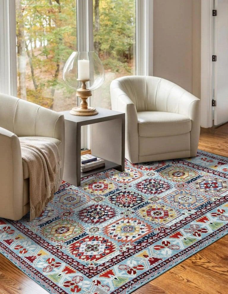 8x10 Blue Hand-Knotted Wool Jeweled Medallion Classic Traditional Carpet Rug - 5