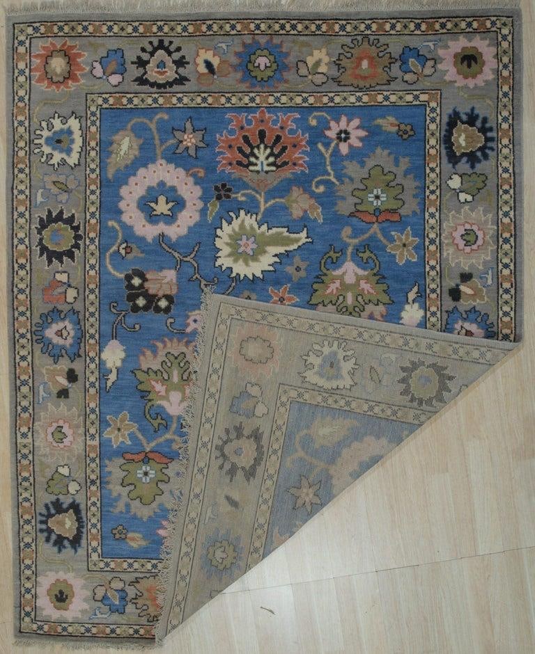 8x10 Blue Hand-Knotted Wool Floral Abundance Classic Traditional Carpet Rug - 2