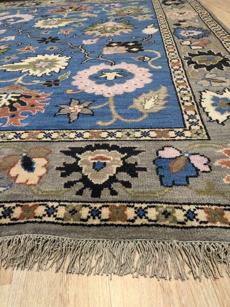 8x10 Blue Hand-Knotted Wool Floral Abundance Classic Traditional Carpet Rug - 3