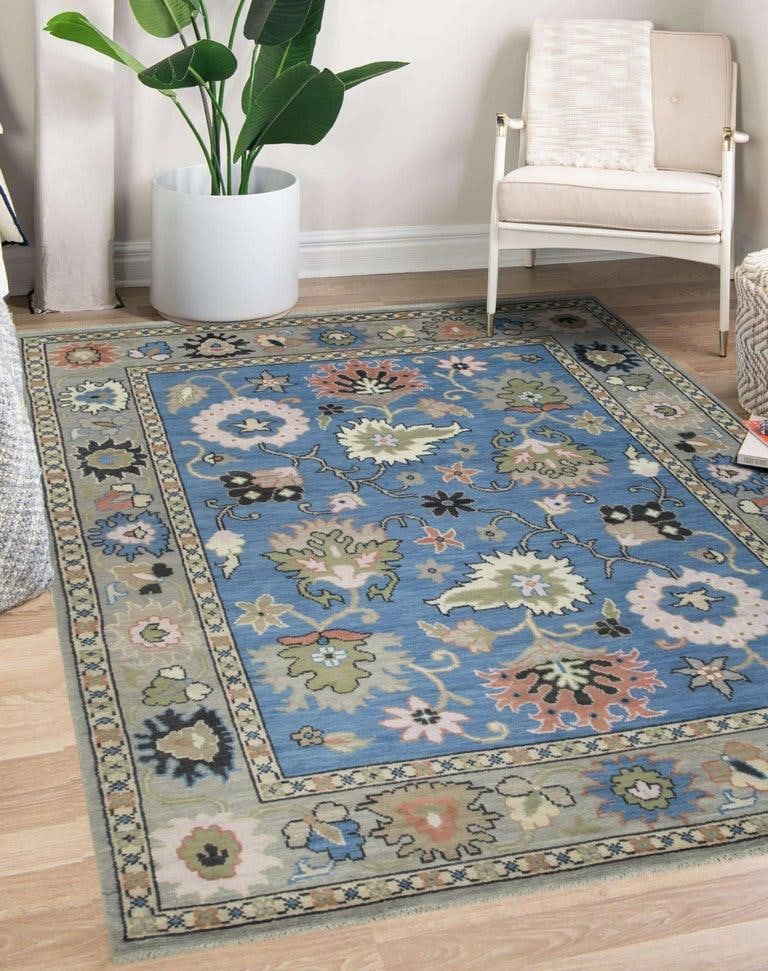 8x10 Blue Hand-Knotted Wool Floral Abundance Classic Traditional Carpet Rug - 4