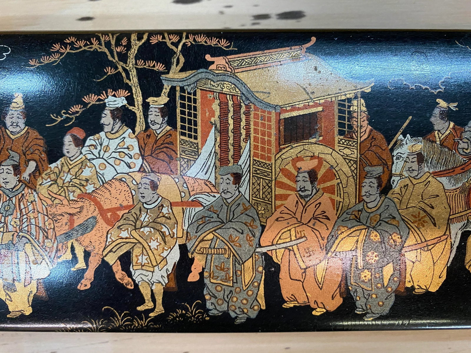 Vintage Japanese Black, Gold and Red Lacquer Document Fubako Box - 8