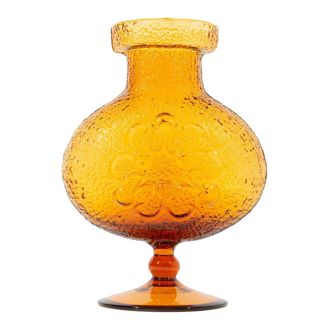 Wayne Husted Signed Stelvia "Antigua" Glass Italian Vase: An orange glass Stelvia "Antigua" vase designed by American glass artist and designer Wayne Husted. This handblown footed vase features an oval body and a flared mouth. Signed by Wayne Husted at the