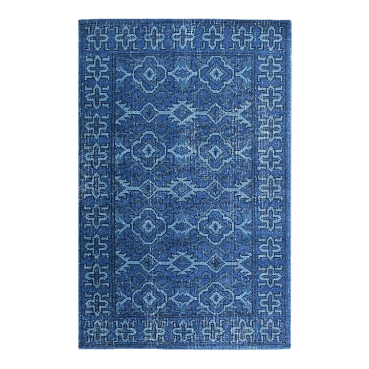 4x6 Blue Hand-Knotted Wool Azure Floral Medallion Classic Traditional Carpet Rug: This blue wool rug is a hand knotted pile floor covering designed in the traditional Sarouk style. Originating from India, this piece features a classic aesthetic suitable for various residential