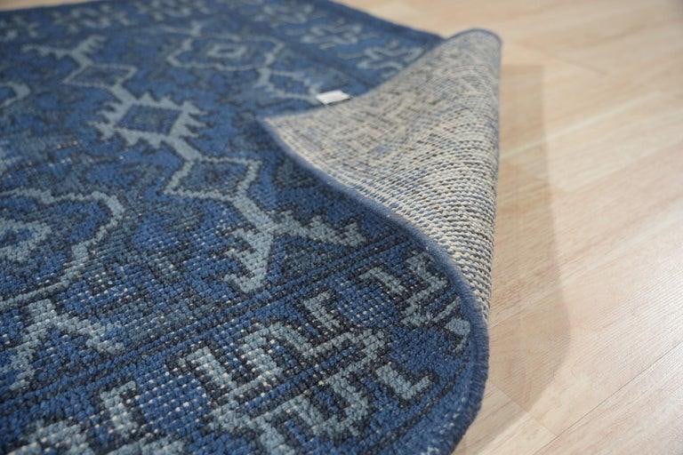 4x6 Blue Hand-Knotted Wool Azure Floral Medallion Classic Traditional Carpet Rug - 3