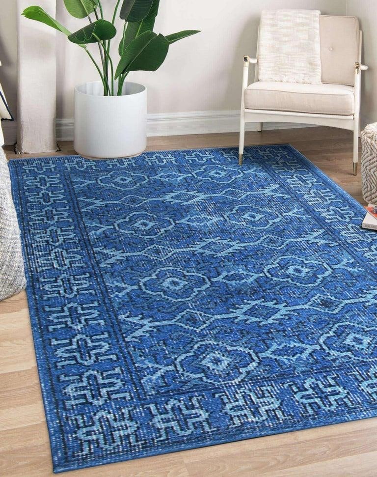 4x6 Blue Hand-Knotted Wool Azure Floral Medallion Classic Traditional Carpet Rug - 9