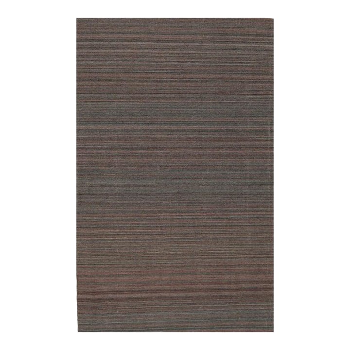 5x8 Blue Hand-Knotted Wool Striated Horizon Geometric Modern Carpet Rug: This blue polyester rug features a hand knotted pile construction that offers a distinct texture and appearance. Designed with the aesthetic influence of Kilims, it serves as a grounded foundation