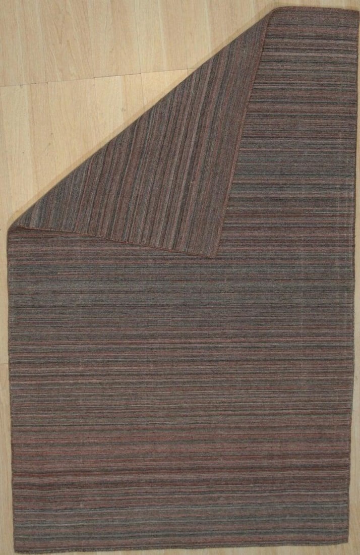 5x8 Blue Hand-Knotted Wool Striated Horizon Geometric Modern Carpet Rug - 2