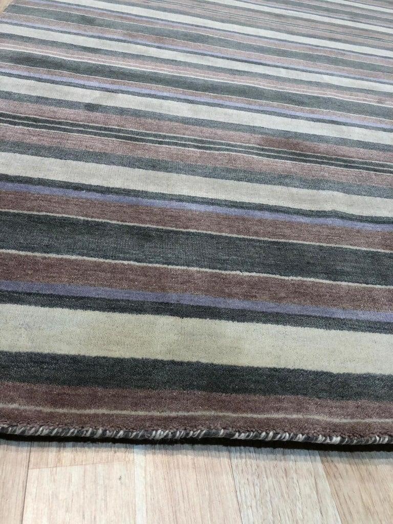5x8 Blue Hand-Knotted Wool Striated Horizon Geometric Modern Carpet Rug - 3
