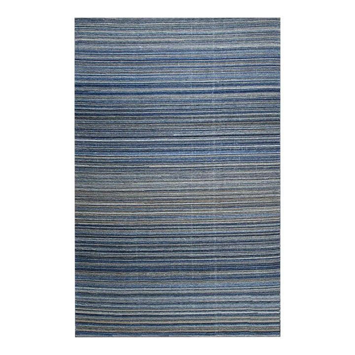 5x8 Blue Hand-Knotted Wool Horizon Stripe Geometric Modern Carpet Rug: This blue polyester rug features a hand knotted pile weave, characteristic of the EORC Rugs style. Ideally suited for various home environments, the rug combines a primary blue hue with durable