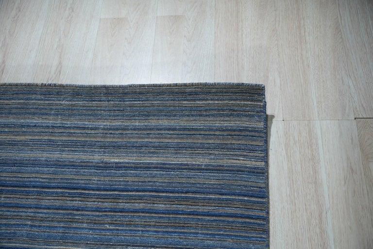 5x8 Blue Hand-Knotted Wool Horizon Stripe Geometric Modern Carpet Rug - 2