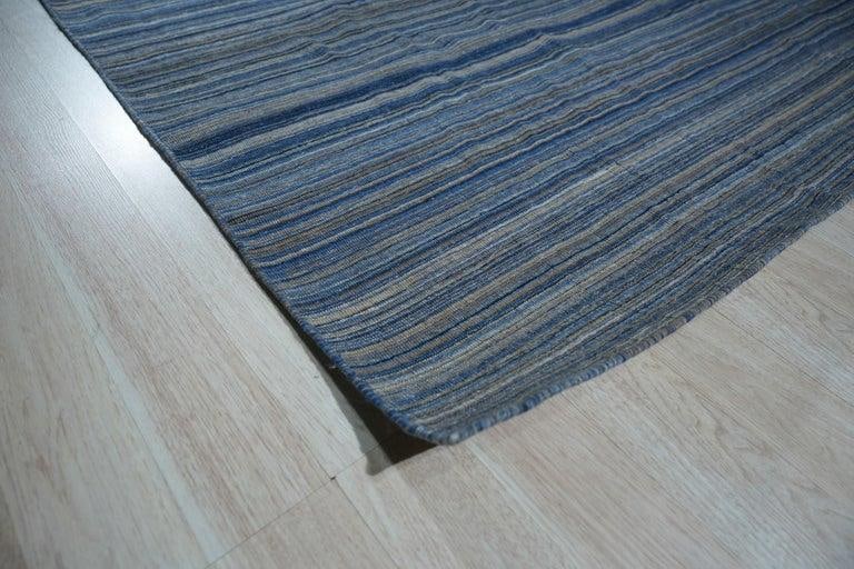 5x8 Blue Hand-Knotted Wool Horizon Stripe Geometric Modern Carpet Rug - 3