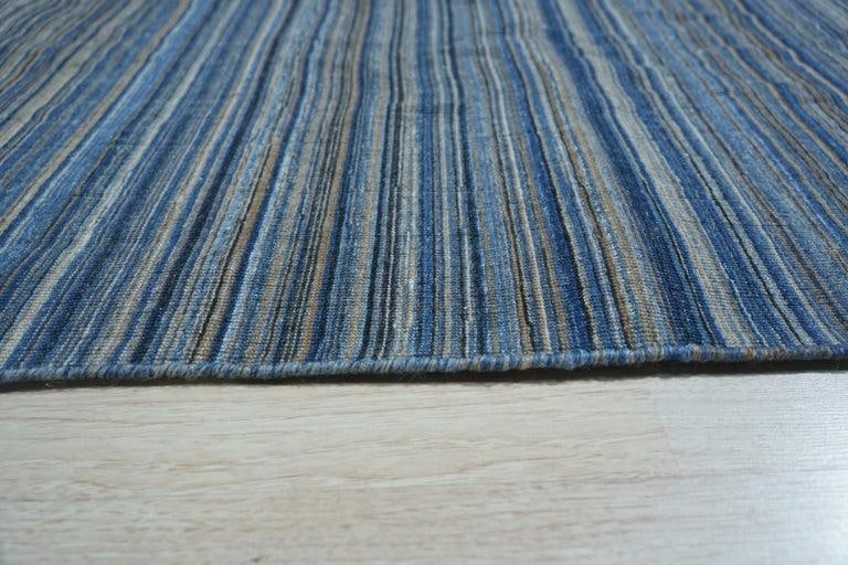 5x8 Blue Hand-Knotted Wool Horizon Stripe Geometric Modern Carpet Rug - 4
