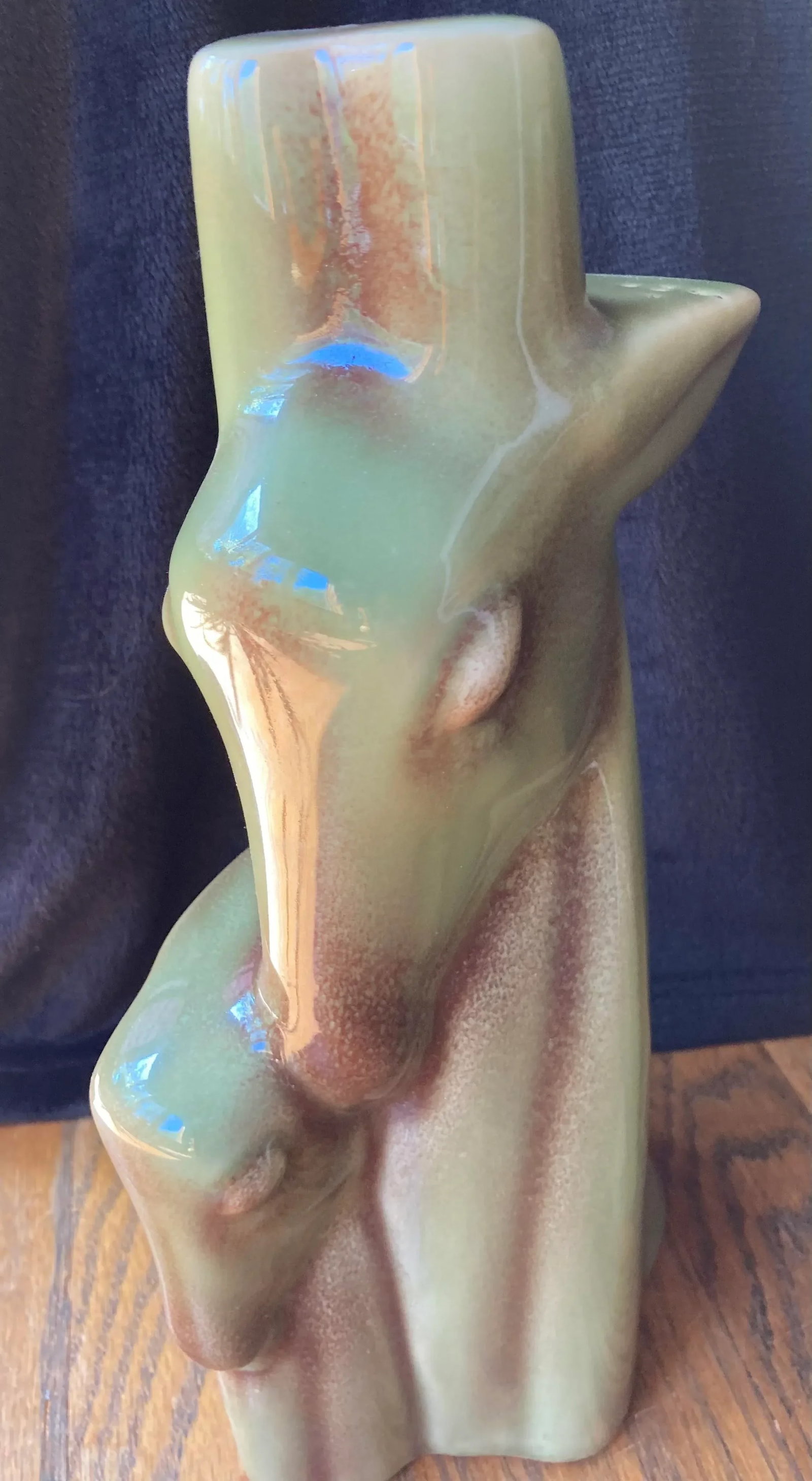 Mid-Century Modern Olive Green Ceramic Gazelle Antelope "Mom + Baby" Lamp Bases - a Pair - 3