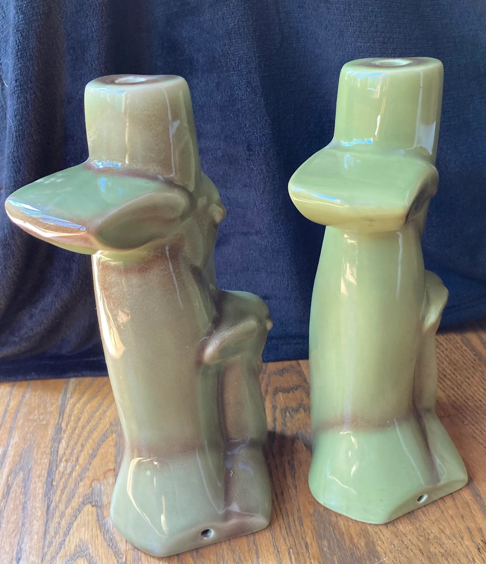 Mid-Century Modern Olive Green Ceramic Gazelle Antelope "Mom + Baby" Lamp Bases - a Pair - 4