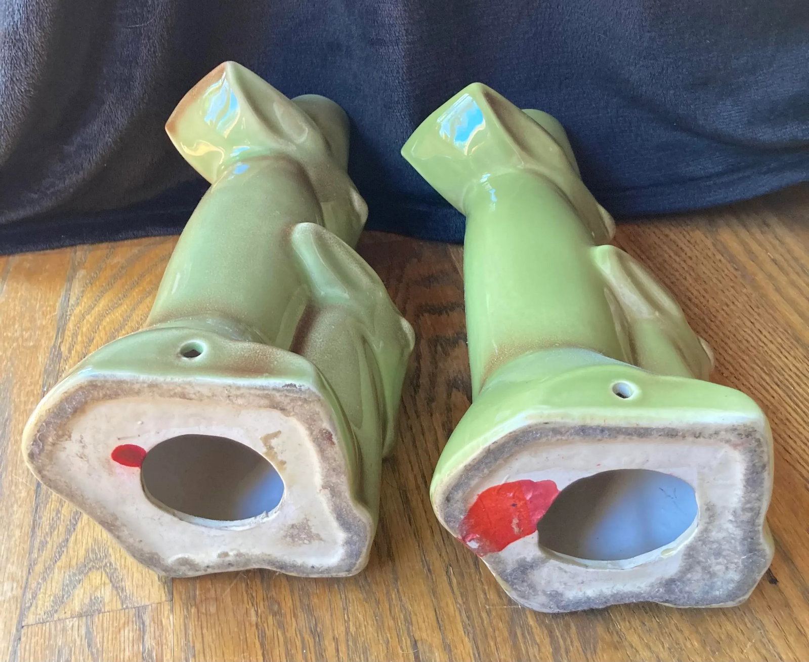 Mid-Century Modern Olive Green Ceramic Gazelle Antelope "Mom + Baby" Lamp Bases - a Pair - 6