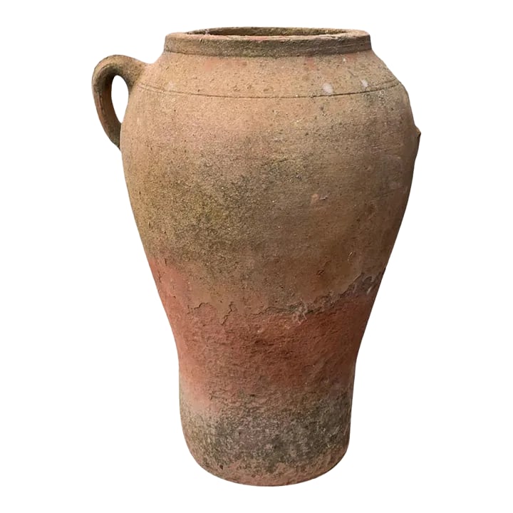 Antique Moroccan Terracotta Coastal Olive Jar - Small: These antique jars were used for the preservation of dates and olives. There was that long length of time when olive oil was not processed for export, bottled, and shipped. It was stored only in jars,