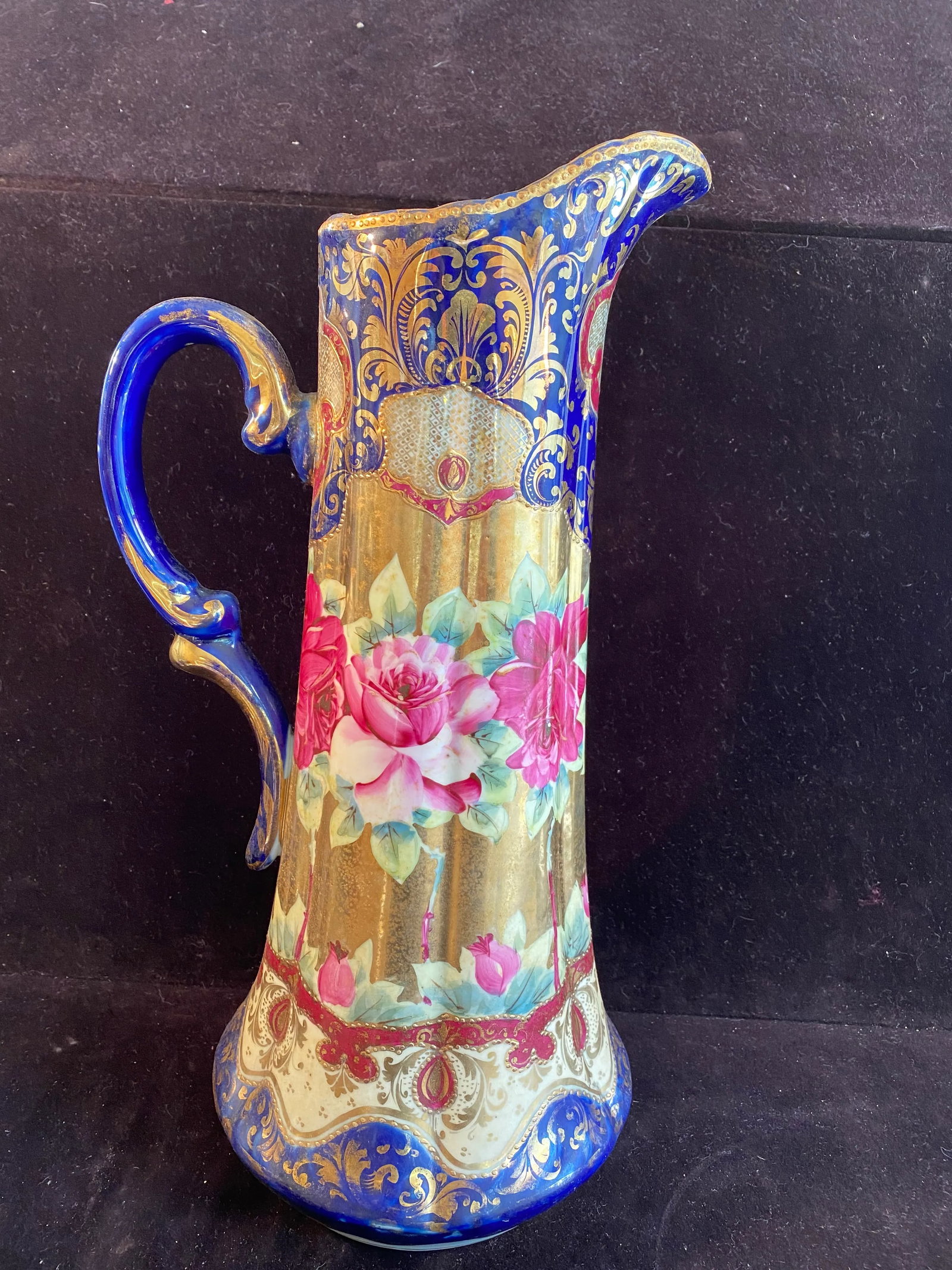 Late 19th Century Nippon Large Ewer Pitcher Cobalt Hand Painted - 2